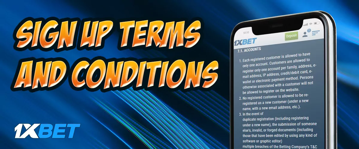 Terms and Conditions for registration and verification of a new 1xbet account 